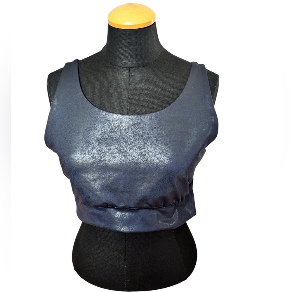 OFFLINE by Aerie The Hugger Crackle Metallic Sports Bra Navy Blue Large